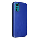 For Motorola Moto G22 Carbon Fiber Texture Horizontal Flip Leather Phone Case(Blue)