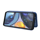 For Motorola Moto G22 Carbon Fiber Texture Horizontal Flip Leather Phone Case(Blue)