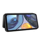 For Motorola Moto G22 Carbon Fiber Texture Horizontal Flip Leather Phone Case(Black)