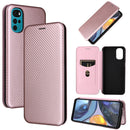 For Motorola Moto G22 Carbon Fiber Texture Horizontal Flip Leather Phone Case(Pink)