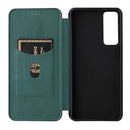 For TCL 30 5G / 30+ Carbon Fiber Texture Horizontal Flip Leather Phone Case(Green)