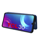 For TCL 30 5G / 30+ Carbon Fiber Texture Horizontal Flip Leather Phone Case(Blue)