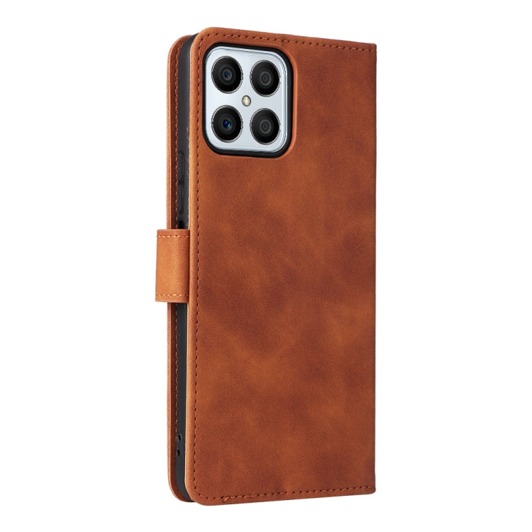 For Honor X8 Skin Feel Magnetic Buckle Calf Texture PU Phone Case(Brown)