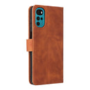 For Motorola Moto G22 Skin Feel Magnetic Buckle Calf Texture PU Phone Case(Brown)