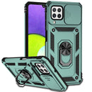 For Samsung Galaxy A22 4G Sliding Camshield Holder Phone Case(Dark Green)