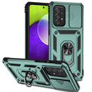 For Samsung Galaxy A73 5G Sliding Camshield Holder Phone Case(Dark Green)