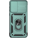 For Samsung Galaxy A73 5G Sliding Camshield Holder Phone Case(Dark Green)