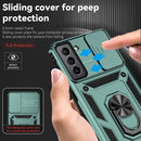 For Samsung Galaxy S21 FE 5G Sliding Camshield Holder Phone Case(Dark Green)