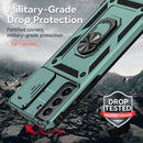 For Samsung Galaxy S21 FE 5G Sliding Camshield Holder Phone Case(Dark Green)