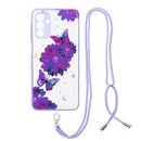 For Samsung Galaxy A13 5G Starry Sky Epoxy TPU Phone Case with Neck Lanyard(Purple Butterfly)