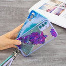 For Samsung Galaxy A13 5G Starry Sky Epoxy TPU Phone Case with Neck Lanyard(Purple Butterfly)
