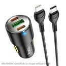 hoco NZ6 Dual Type-C / USB-C + USB PD45W 3-port Car Charger with Type-C / USB-C to 8 Pin Charging Cable(Black)