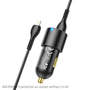hoco NZ6 Dual Type-C / USB-C + USB PD45W 3-port Car Charger with Type-C / USB-C to 8 Pin Charging Cable(Black)