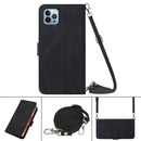 Crossbody 3D Embossed Flip Leather Phone Case For iPhone 13 Pro Max(Black)