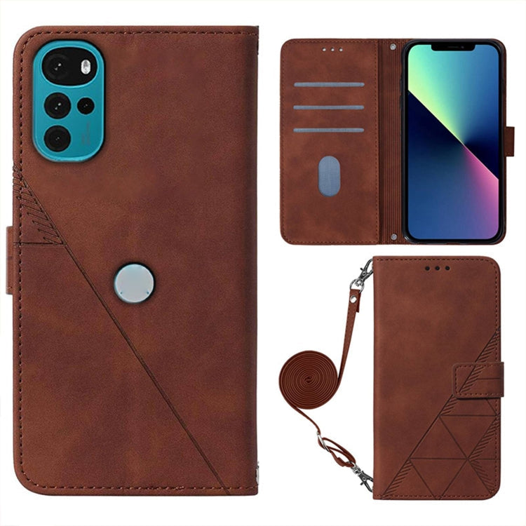 For Motorola Moto G22 Crossbody 3D Embossed Flip Leather Phone Case(Brown)