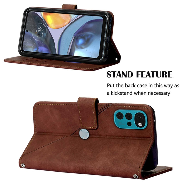 For Motorola Moto G22 Crossbody 3D Embossed Flip Leather Phone Case(Brown)