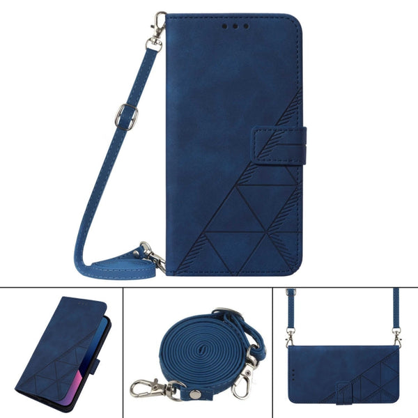 For Motorola Moto G22 Crossbody 3D Embossed Flip Leather Phone Case(Blue)