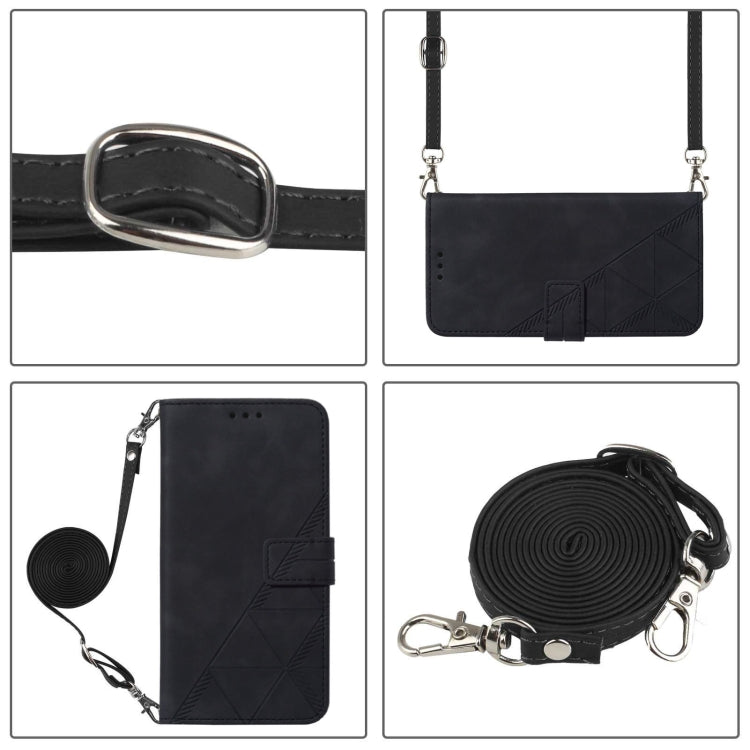 For Motorola Moto G22 Crossbody 3D Embossed Flip Leather Phone Case(Black)