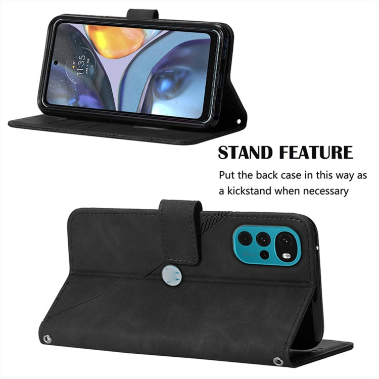 For Motorola Moto G22 Crossbody 3D Embossed Flip Leather Phone Case(Black)