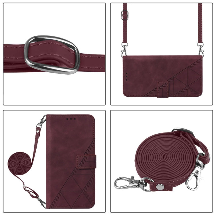 For Motorola Moto G22 Crossbody 3D Embossed Flip Leather Phone Case(Wine Red)