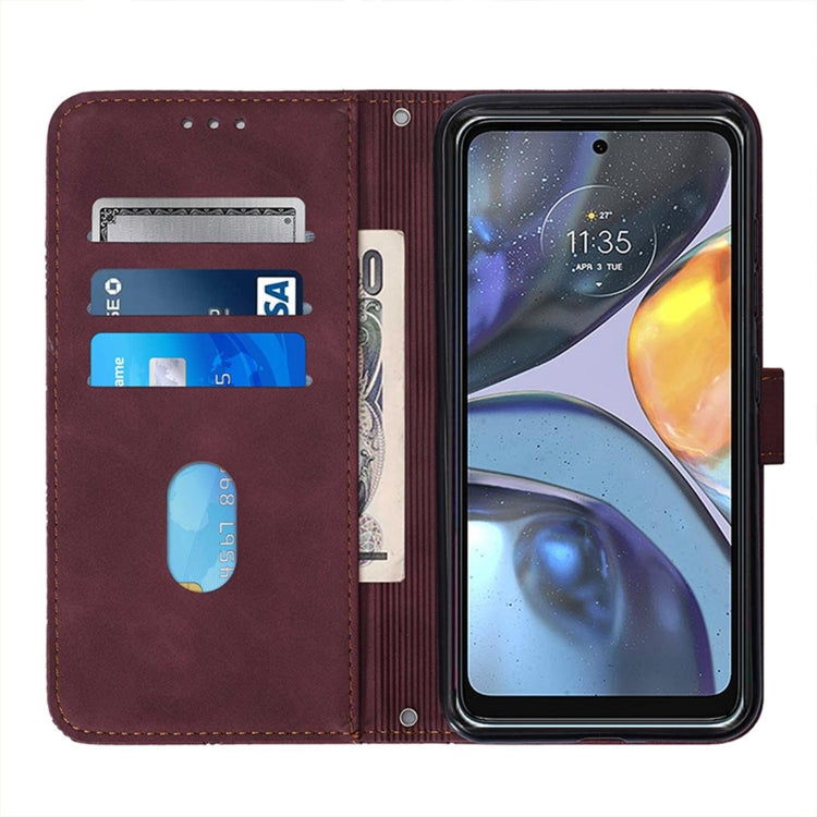 For Motorola Moto G22 Crossbody 3D Embossed Flip Leather Phone Case(Wine Red)
