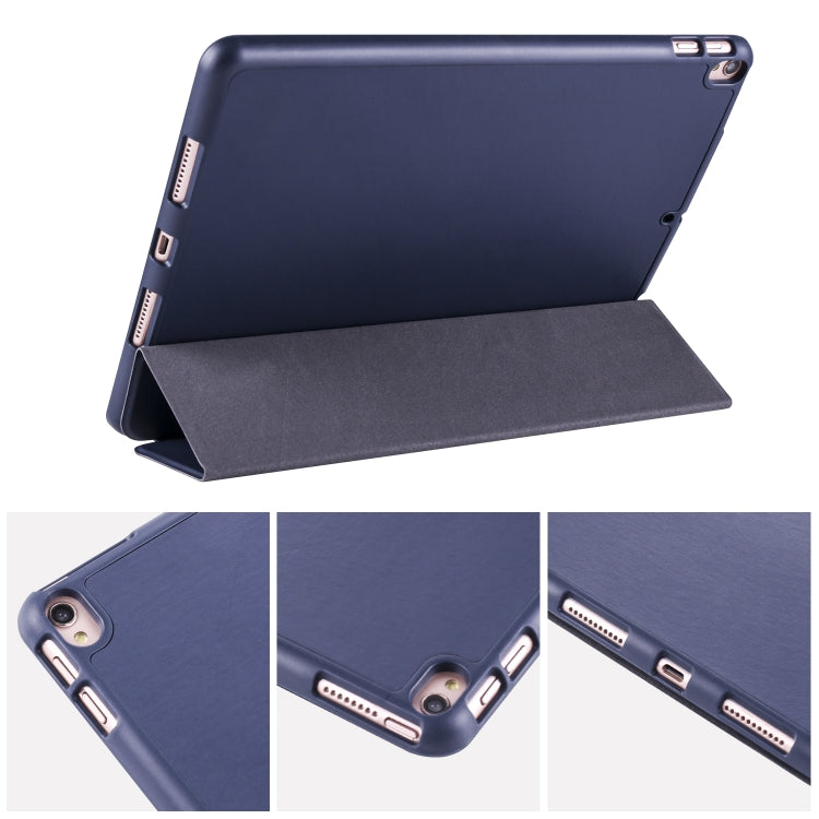 For iPad Pro 10.5 / Air3 10.5 inch Horizontal Flip Tablet PC PU Leather Case with Three-folding Holder & Pen Slot(Dark Blue)