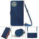 For Samsung Galaxy A22 5G Crossbody 3D Embossed Flip Leather Phone Case(Blue)