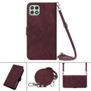 For Samsung Galaxy A22 5G Crossbody 3D Embossed Flip Leather Phone Case(Wine Red)