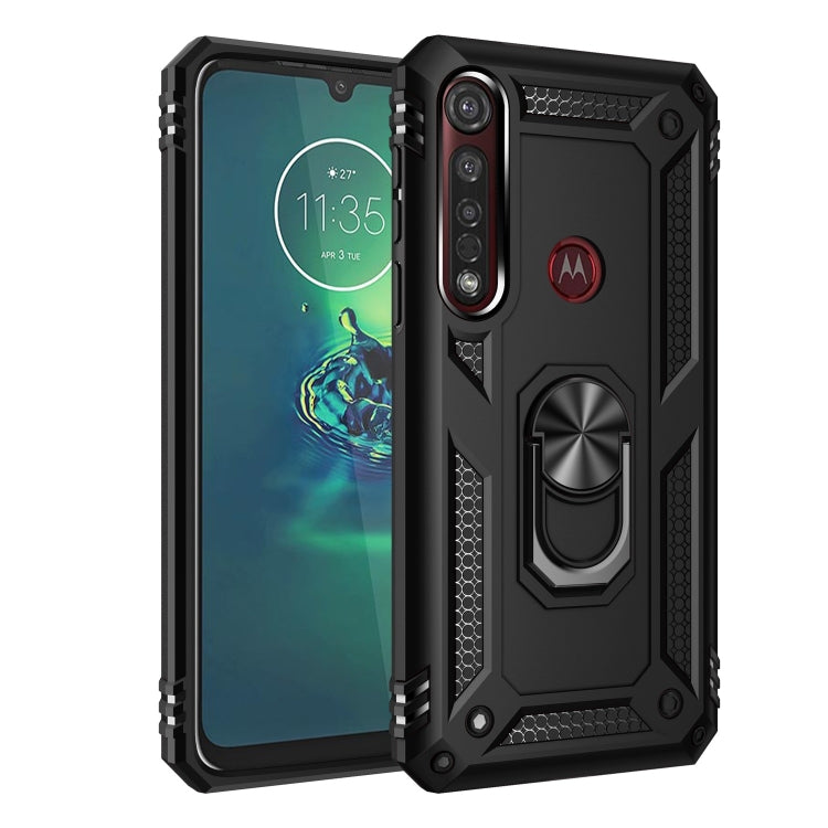 For Motorola Moto G8 Plus Armor Shockproof TPU + PC Protective Case with 360 Degree Rotation Holder(Black)