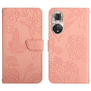 For Huawei P50 Skin Feel Butterfly Peony Embossed Leather Phone Case(Pink)