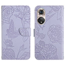 For Huawei P50 Skin Feel Butterfly Peony Embossed Leather Phone Case(Purple)