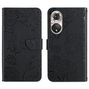 For Huawei P50 Skin Feel Butterfly Peony Embossed Leather Phone Case(Black)