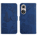For Huawei P50 Pro Skin Feel Butterfly Peony Embossed Leather Phone Case(Blue)