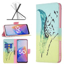 For OPPO A96 5G Colored Drawing Pattern Leather Phone Case(Feather)