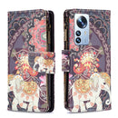 For Xiaomi 12 Pro Colored Drawing Pattern Zipper Leather Phone Case(Flower Elephants)