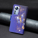 For Xiaomi 12 Pro Colored Drawing Pattern Zipper Leather Phone Case(Purple Butterfly)