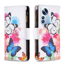 For Xiaomi 12 Pro Colored Drawing Pattern Zipper Leather Phone Case(Two Butterflies)