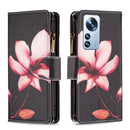 For Xiaomi 12 Pro Colored Drawing Pattern Zipper Leather Phone Case(Lotus)