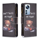 For Xiaomi 12 Pro Colored Drawing Pattern Zipper Leather Phone Case(Bear)