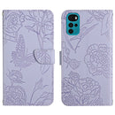 For Motorola Moto G22 Skin Feel Butterfly Peony Embossed Leather Phone Case(Purple)
