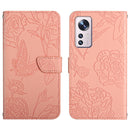 For Xiaomi 12 / 12 Pro Skin Feel Butterfly Peony Embossed Leather Phone Case(Pink)