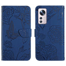 For Xiaomi 12 / 12 Pro Skin Feel Butterfly Peony Embossed Leather Phone Case(Blue)