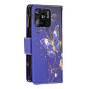 For Xiaomi Redmi 10C Colored Drawing Pattern Zipper Leather Phone Case(Purple Butterfly)