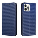 Carbon Fiber Texture Flip Holder Leather Phone Case For iPhone 13 Pro(Blue)