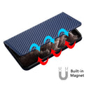 Carbon Fiber Texture Flip Holder Leather Phone Case For iPhone 13 Pro(Blue)