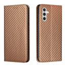 For Samsung Galaxy A13 5G Carbon Fiber Texture Flip Holder Leather Phone Case(Brown)