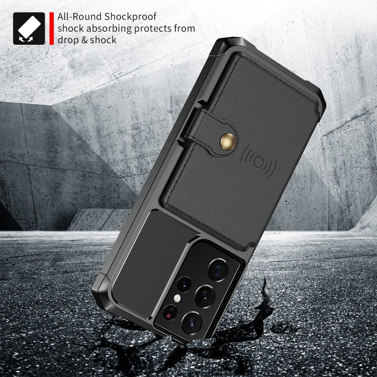 For Samsung Galaxy S21 Ultra 5G Magnetic Wallet Card Bag Leather Phone Case(Black)