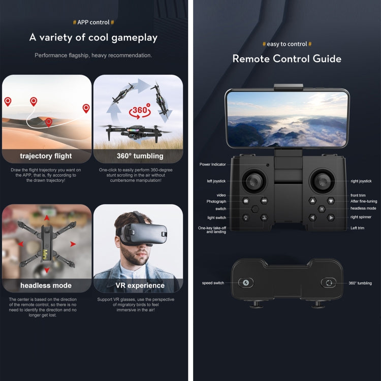 LSRC-XT8 4K HD Wifi FPV RC Drone Foldable Quadcopter, Model:Single Camera(Black)