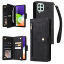 For Samsung Galaxy A22 4G Rivet Buckle 9 Cards Three Fold Leather Phone Case(Black)