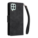 For Samsung Galaxy A22 4G Rivet Buckle 9 Cards Three Fold Leather Phone Case(Black)